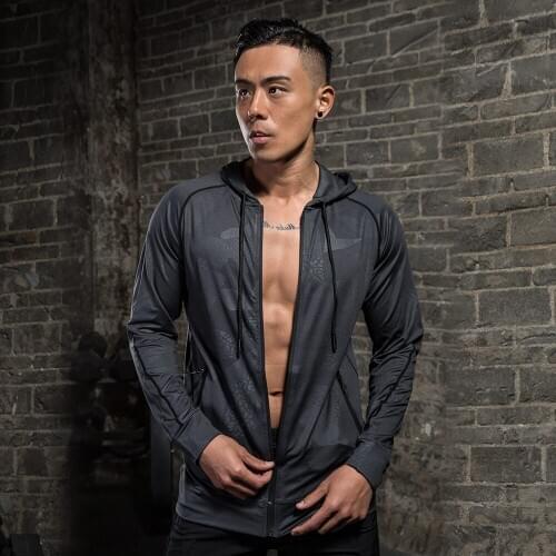 Autumn and Winter Quick-Drying Top Hoodie Mens Running Jacket Outdoors Bodybuilding Sweatshirt Gym Training Zipped Jacket Sport