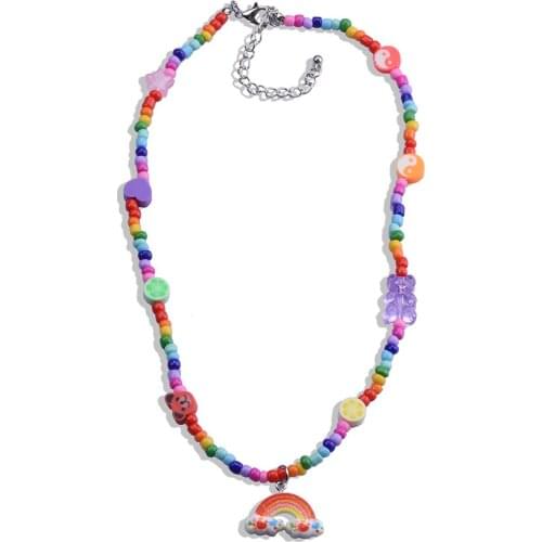 Cute Candy Color Acrylic Beads Kids Choker Necklace For Women Girls Jewelry Multicolor Rainbow Beaded Children Pendants Necklace