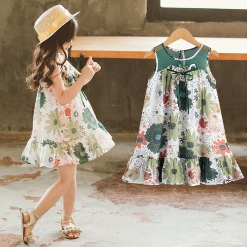 2019 Summer Girl Dress Flowers Cotton Dress for Toddler Girl Sleeveless Dress Kids Party Beach Dresses 3-11 Years