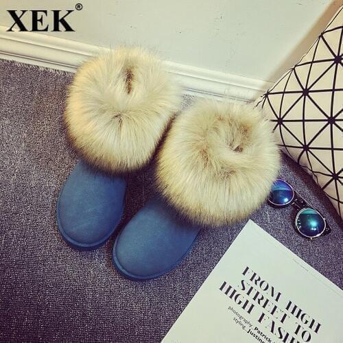 XEK Plush Snow Boots Womens Cotton Boots Plus Velvet Warm Womens Shoes Winter Cotton Shoes For Women Snow Ankle Boots JH274