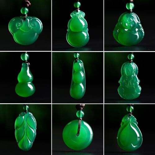 Natural green Chalcedony jade Pendant character Leaves Wishful good luck men and women gifts fashion jewelry Lucky stone