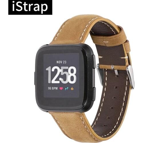 IStrap Crazy Cow Watchbands Waterproof Replacement Genuine Leather Wristband Accessories Strap For Fitbit Versa Smart Watch