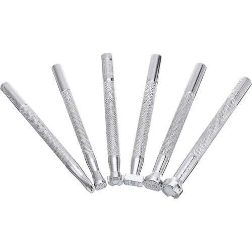 6Pcs Manual Leather Craft Carving Embossing Beveler Stamping Tools DIY Punch Wooden Hammer Embossing Beveler Accessories
