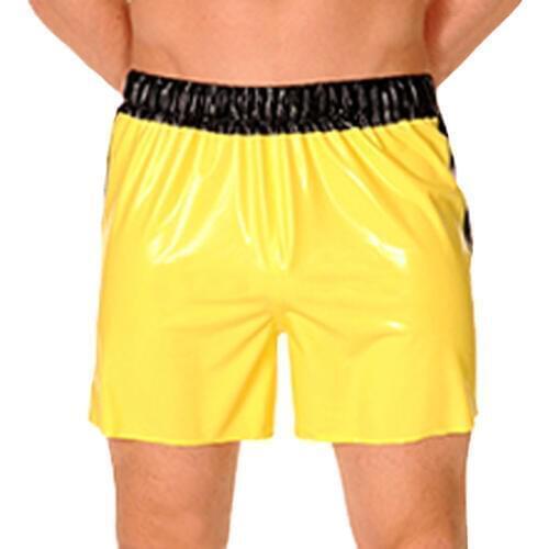 Sexy Latex Man Panties with Elastic Bands Stripes Short Boxer Short Rubber Hot Pants Bottom Panty LPM067