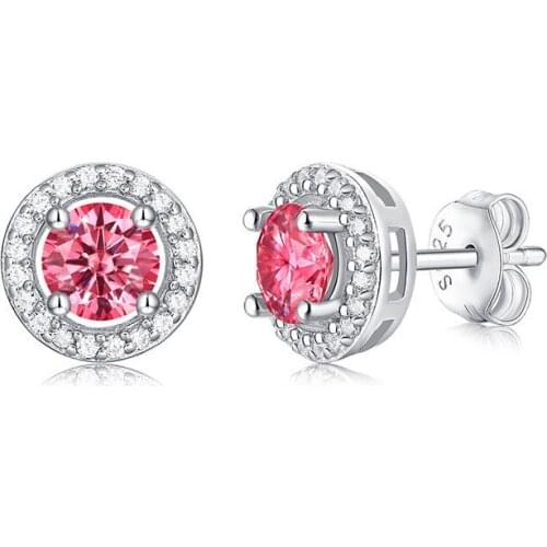 Silver Round Excellent Cut Total 1 Carat Diamond Test Past Pink Moissanite Stud Earrings Silver 925 Wedding Jewelry for Women
