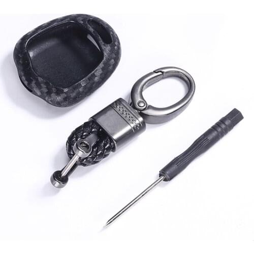 Carbon Fiber Silicone Car Key Case Fob Cover holder For Mitsubishi outlander ASX colt LANCER Grandis Pajero Sport Keychain