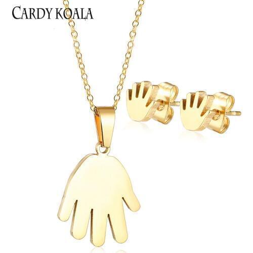 Stainless steel jewelry fashion palm pendant necklace palm heart earrings popular jewelry set accessories