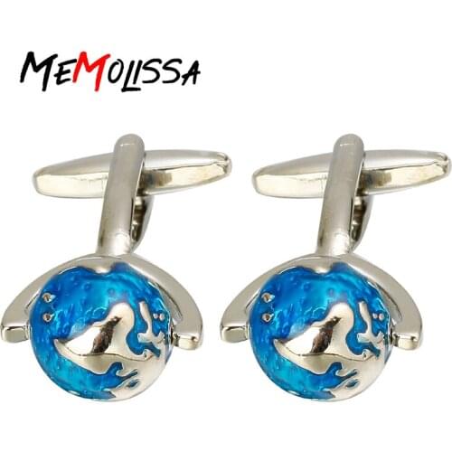 MeMolissa Globe Cufflinks Fashion Design Silvery with Blue Ename World Map Shape Quality Copper Material Best Gift For Mens