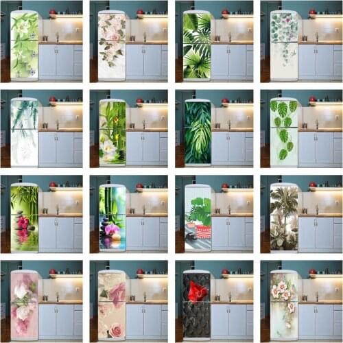 Green Leaf Flower 3D Wallpaper For Fridge Adhesive Vinyl Refrigerator Decal Waterproof Poster Home Art Decor Mural Wall Sticker
