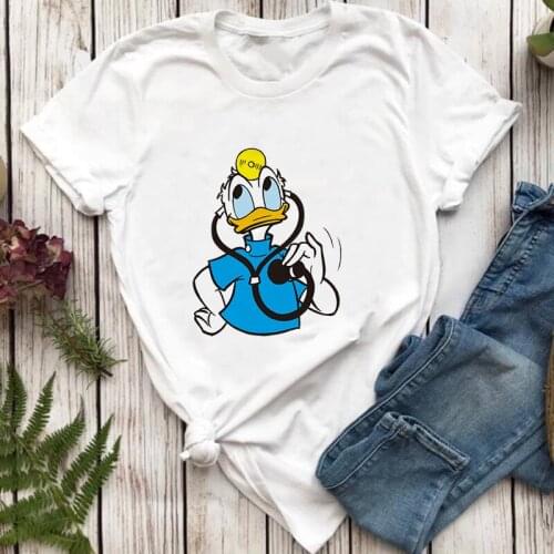Summer T Shirt For Women Girl Short Sleev Round Neck Casual Loose Cartoon Donald Duck Printed Disney Cute Tshirts Harajuku Tops