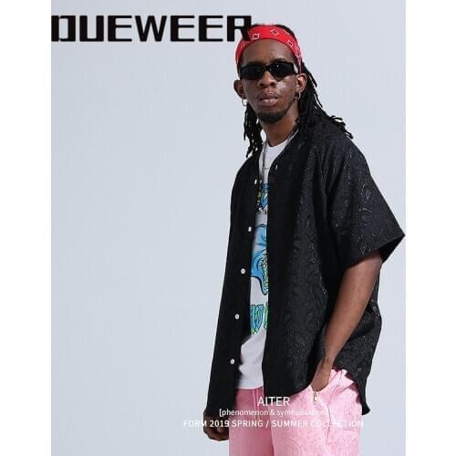 Dueweer Balck Blue Vintage Hip Hop Shirt Silk Streetwear Shirt Paisley Floral Summer Beach Hawaiian Shirts Short Sleeve