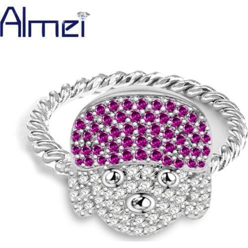 Almei Animal Rings For Women Cute Poodle Pet Woman Ring Female Cubic Zirconia Gifts for Girls Decorating Wedding Jewelry Y328