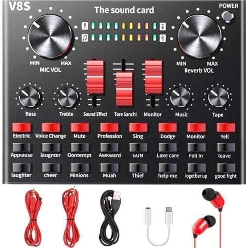 Live Sound Card, Voice Changer with Multiple Sound Effects, V8S Sound Mixer for Live Broadcasting Karaoke Singing Recording Gami
