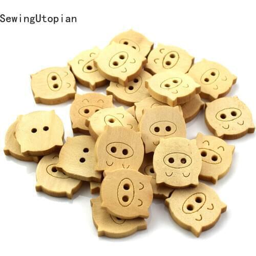 100PCS Wood Pig Button Garment Animal Cartoons Buttons Coat Boots Sewing Clothes Accessories