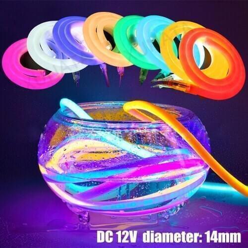 DC 12V Neon Strip IP67 Waterproof 360 Degree Round Dimmer 14mm Lighting 2835 Flexible Led Strip Soft Rope Neon Light