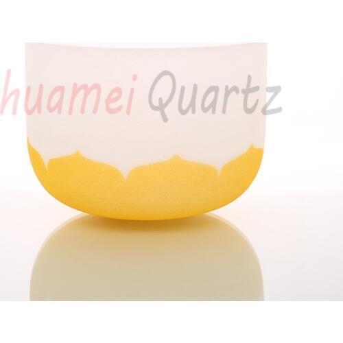 14 inch color lotus with chakra logo frosted quartz crystal singing bowl