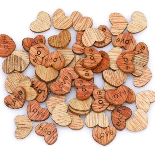 200pcs/lot Brown Wood Loose Beads Charms Heart Flatback Scrapbooking Embellishments for DIY Decorations