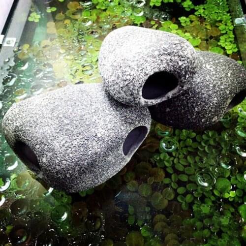 2020 Aquarium Ornament Fish Tank Cichlid Stones Ceramic Rock Cave Fish Tank Stone Aquarium Decoration With 2 Holes 1pc