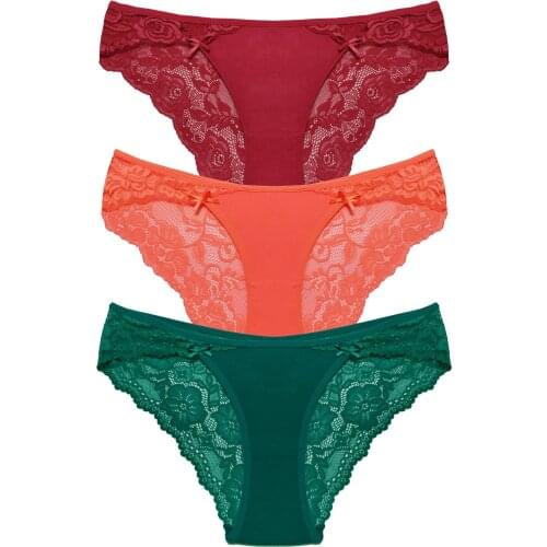 3 Colors S M L Size Womens Lace Panties Female Underpants Briefs Underwear Lingerie 3PCS/Set