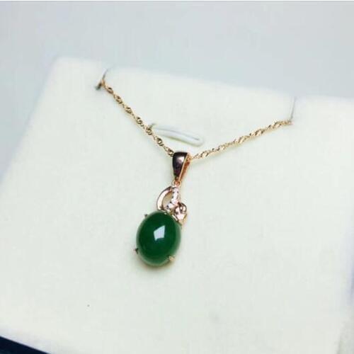 925 Sterling Silver Jasper Green HeTian Jade Inlay Water Drop Design Lucky Pendant + Chain Necklace For Women Fine Jewelry Gift