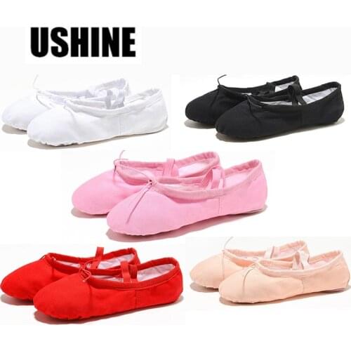 USHINE EU22-45 White Yoga Teacher Gym Indoor Exercising Ballet Shoes Dance Canvas Woman Ballet Dance Shoes Girls Kids Ballerinas