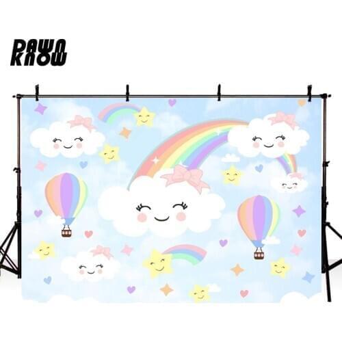 DAWNKNOW Cartoon Rainbow Cloud Photography Background Newborn Party Photocall Photo Shoot Backdrop Children Photo Studio lv687