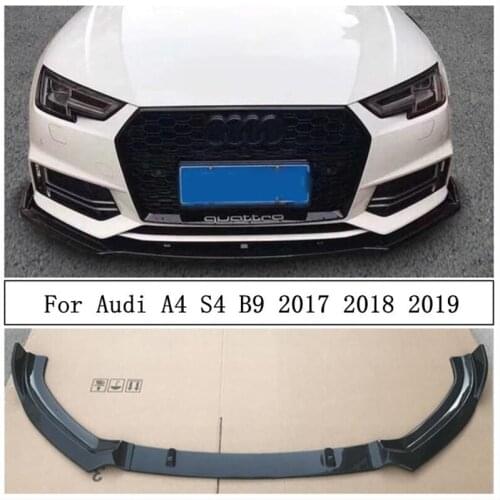 For Audi A4 S4 B9 2017 2018 2019 Front Bumper Diffuser Lip Spoiler High Quality ABS Bright Black Auto Accessories
