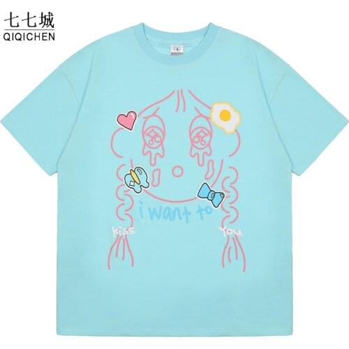Summer Double Ponytail Girl T-shirt Men Cartoon Cute Anime Couple Tee Tops Japanese Harajuku Street Hip Hop Otaku Street Tops