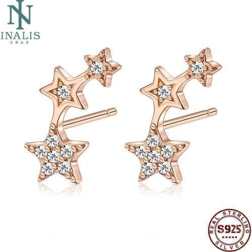 INALIS 925 Sterling Silver Stud Earrings For Women Star Design Cubic Zirconia Earring Anniversary Fine Jewelry Gift New Arrival