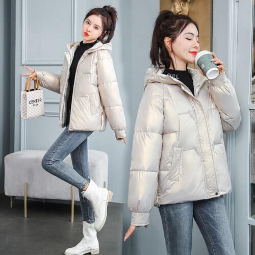 Short Glossy Winter Jacket Windproof Women Parka Coat Plus size Warm Thick Outerwear Female Loose Hooded Cotton Padded Coat Tops
