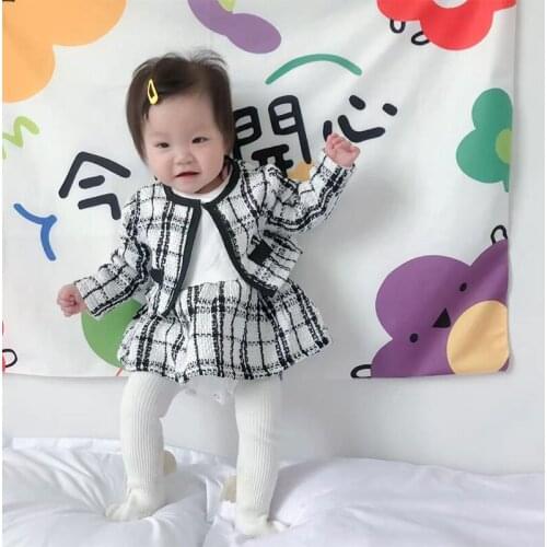 New Spring Autumn Infant Baby Girls Black white Long Sleeve Coat + Flower Rompers Clothing Sets Kids Girl Suit Clothes 0-2Yrs