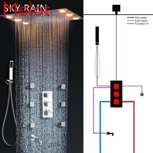 Bathroom New Design 3 Function Square Knobs Brass Thermostatic Valve Polished Shower Mixer