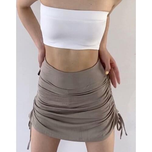 Summer Women High Waist A-line Skirt Korean Solid Cute Above Tight Package Hip Mini Skirts Sexy Party Drawstring Short Skirt