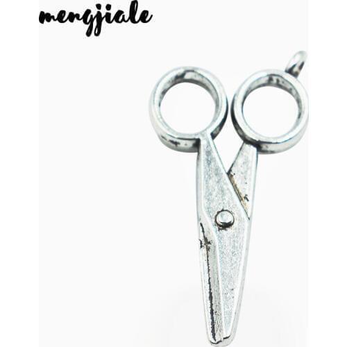 MENGJIALE Hot sell 15pcs/lot metal antique silver charms Scissors charms pendant for necklace jewelry findings 32*17mm