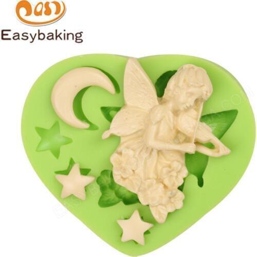 Lovely Playing Violin Angel Girl Flower Fairy Moon Stars Shape Cake Decorating Tools DIY Baking Fondant Heart Silicone Mold