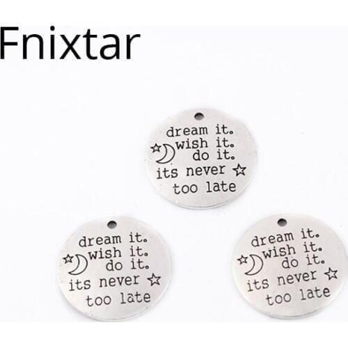 Fnixtar Fashion Message Charms Pendant 25mm Metal Charm For Women Jewelry Making DIY Alphabet Alloy Charm 20pcs/lot