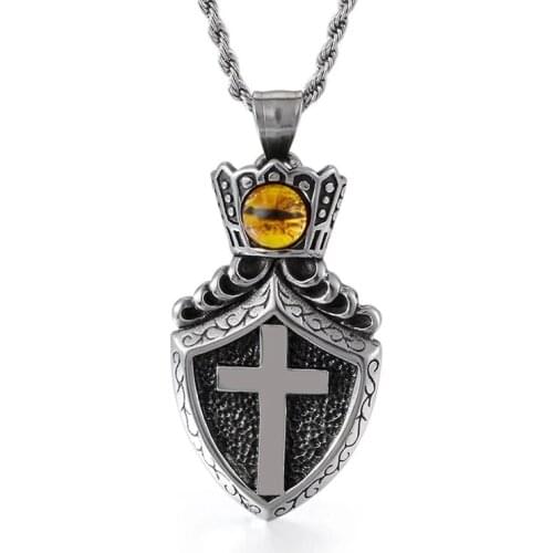 Titanium Steel Evil Eye Cross Shield Pendant Mens Pendant