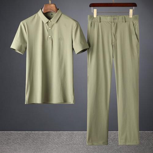 2021 high end two piece seamless pressure rubber Lapel summer ice smooth elastic mens leisure sports suit