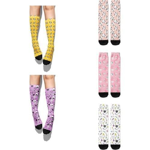 3D Printed Women Kawaii Socks Mini Cartoon Animal Panda Dog Pink Socks Skull Alien Female Autumn Winter Cotton Soft Calf Socks