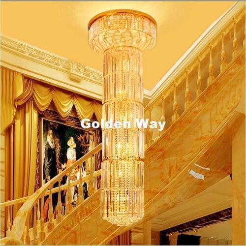 Newly Modern D600mm H2000mm Golden Crystal Chandelier Pendant Lamp E14 LED Hotel Chandelier AC 100% Guaranteed Free Shipping