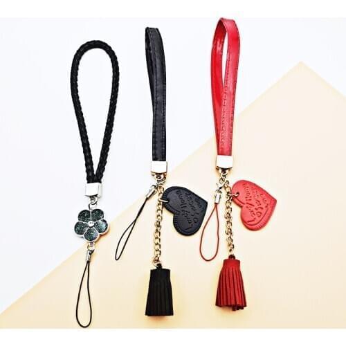 New hand rope mobile phone shell accessories accessories PU leather rope leather love tassel pendant Pendant Made by hand