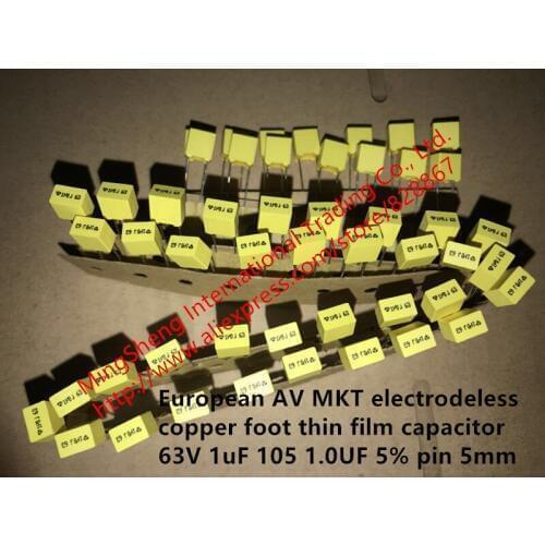 Original new 100% European AV MKT electrodeless copper foot thin film capacitor 63V 1uF 105 1.0UF 5% pin 5mm (Inductor)