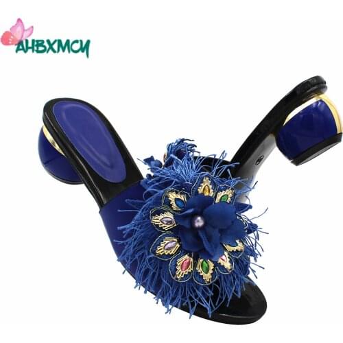 2021 Autumn Elegant Style Nigerian Women Shoes in Royal Blue Color African Sweet Ladies Shoes with Appliques for Wedding Party