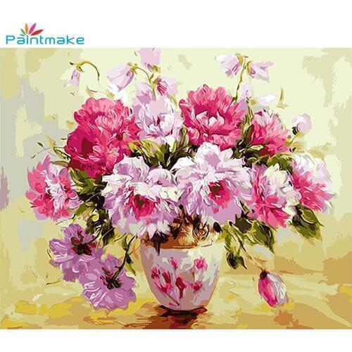 Paintmake Red Flowers DIY Painting By Numbers Frameless color Oil Hand Painted on Canvas Art gift For Home Decor GX9389 40*50cm