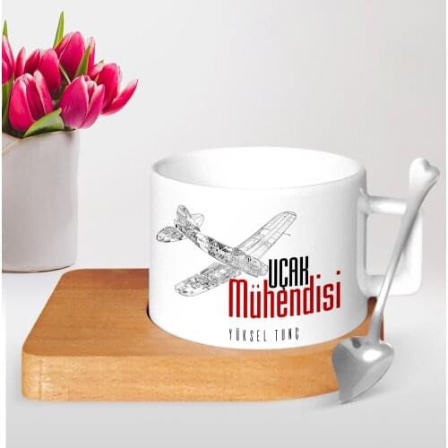 Personalized Professional Aircraft Mühedisi Wood Altlıklı Ceramic Cup