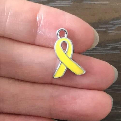 8PCS Yellow Ribbon Charm Zinc Alloy Endometriosis Awareness Pendant Charm for Bracelet Necklace Earrings Jewelry Making DIY