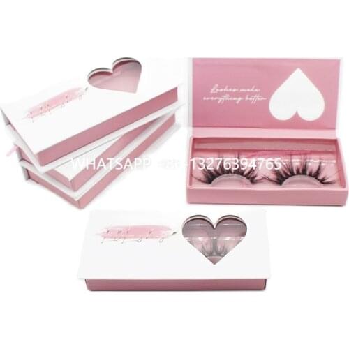 Romantic Heart Window Mink Eyelash Box Custom Lashbox Packaging With Logo Sweet White Pink Lashes Boxes With Clear Tray