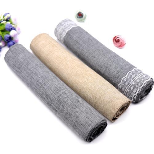 Gray Khaki Burlap Table Runner Jute Imitated Linen Lace Tablecloth Rustic Wedding Party Banquet Table overlay Home Textiles