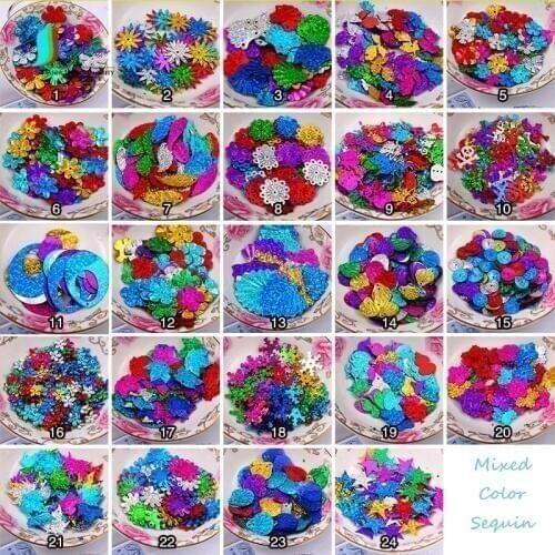 Mixed Color Pearl Shining Star Large Oval Egg Flower Shape PVC Flat Hole Sequins Stage Costumes DIY handmade Accessories S0077N