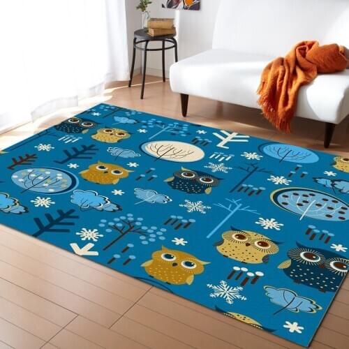 Owl Flower Tree Dark Blue Pattern Cute Carpet Bedroom Room Bedside Blanket Rug for Living Room Cloakroom Carpet Bedroom Decor